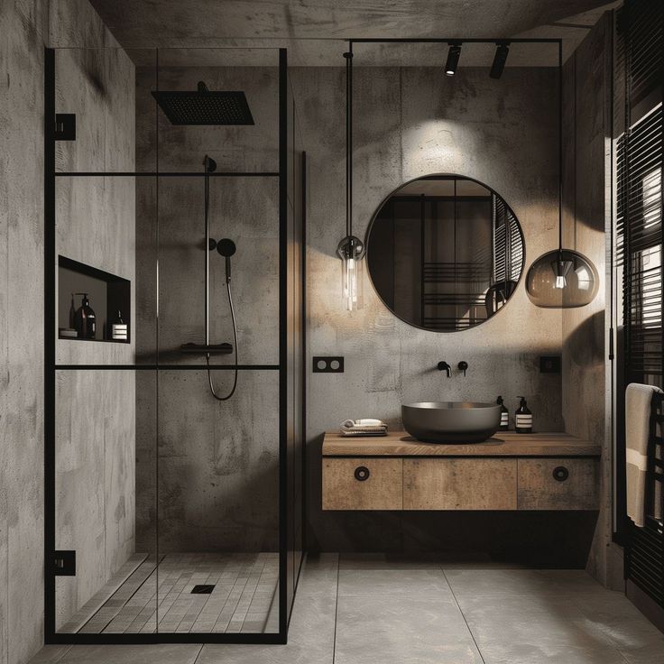 Desain kamar mandi industrial maskulin modern