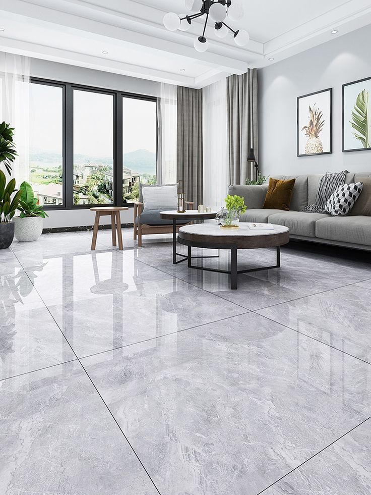 granit lantai di ruang tamu rumah modern