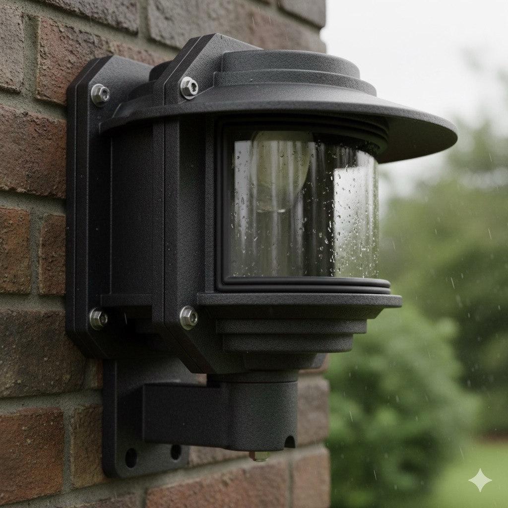 Rumah lampu outdoor memberikan kesan estetik pada dinding luar rumah