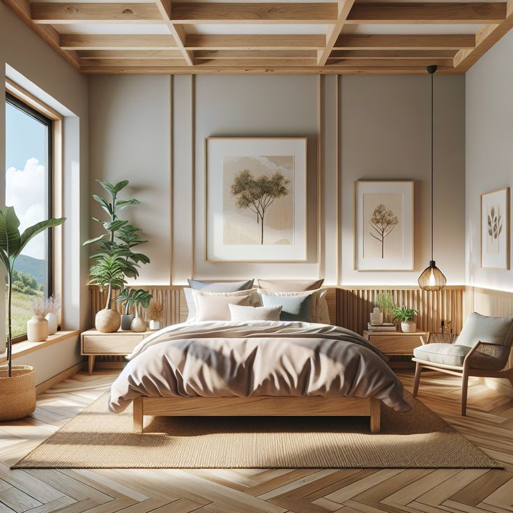 kamar tidur dengan lantai vinyl lantai motif kayu