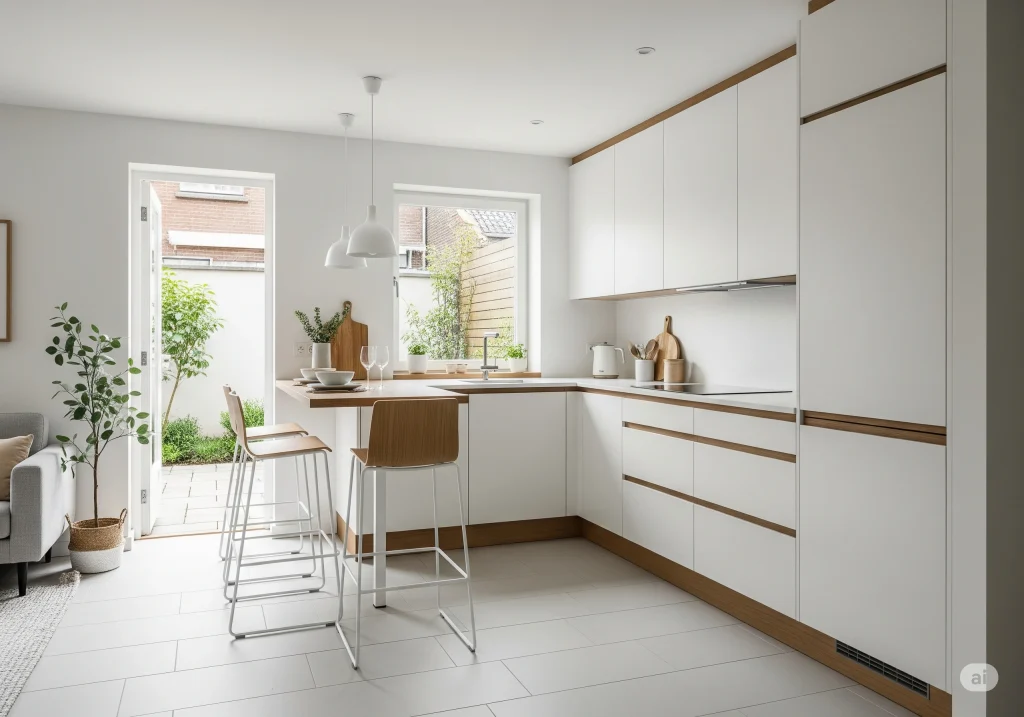 Dapur terbuka minimalis pada rumah type 45 modern.