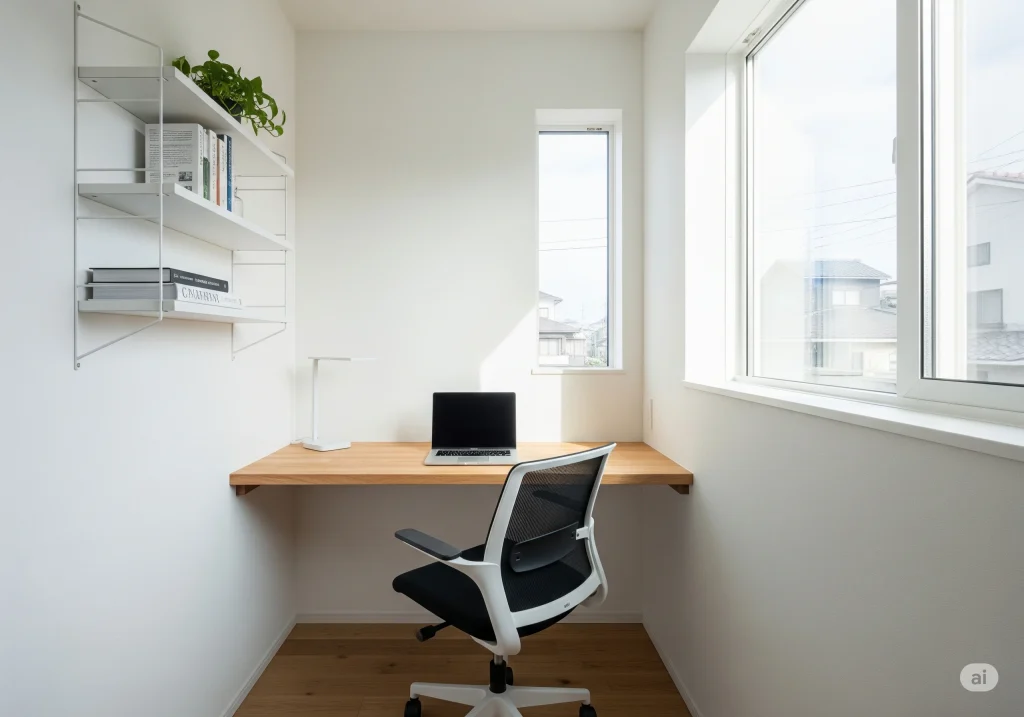 Ruang kerja minimalis di rumah type 45 modern.