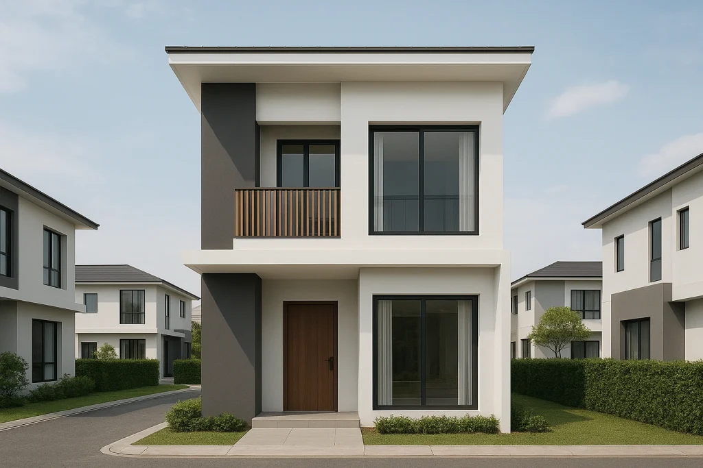 Rumah type 45 minimalis 2 lantai untuk keluarga yang berkembang.