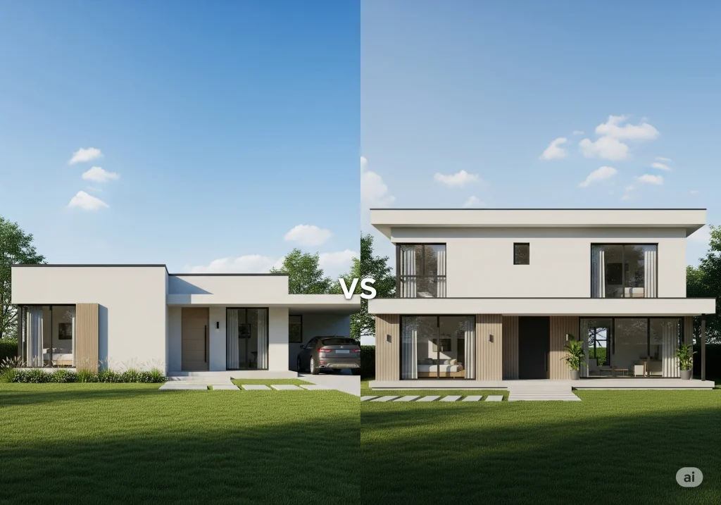 Perbandingan desain rumah minimalis 1 lantai dan 2 lantai tampak depan