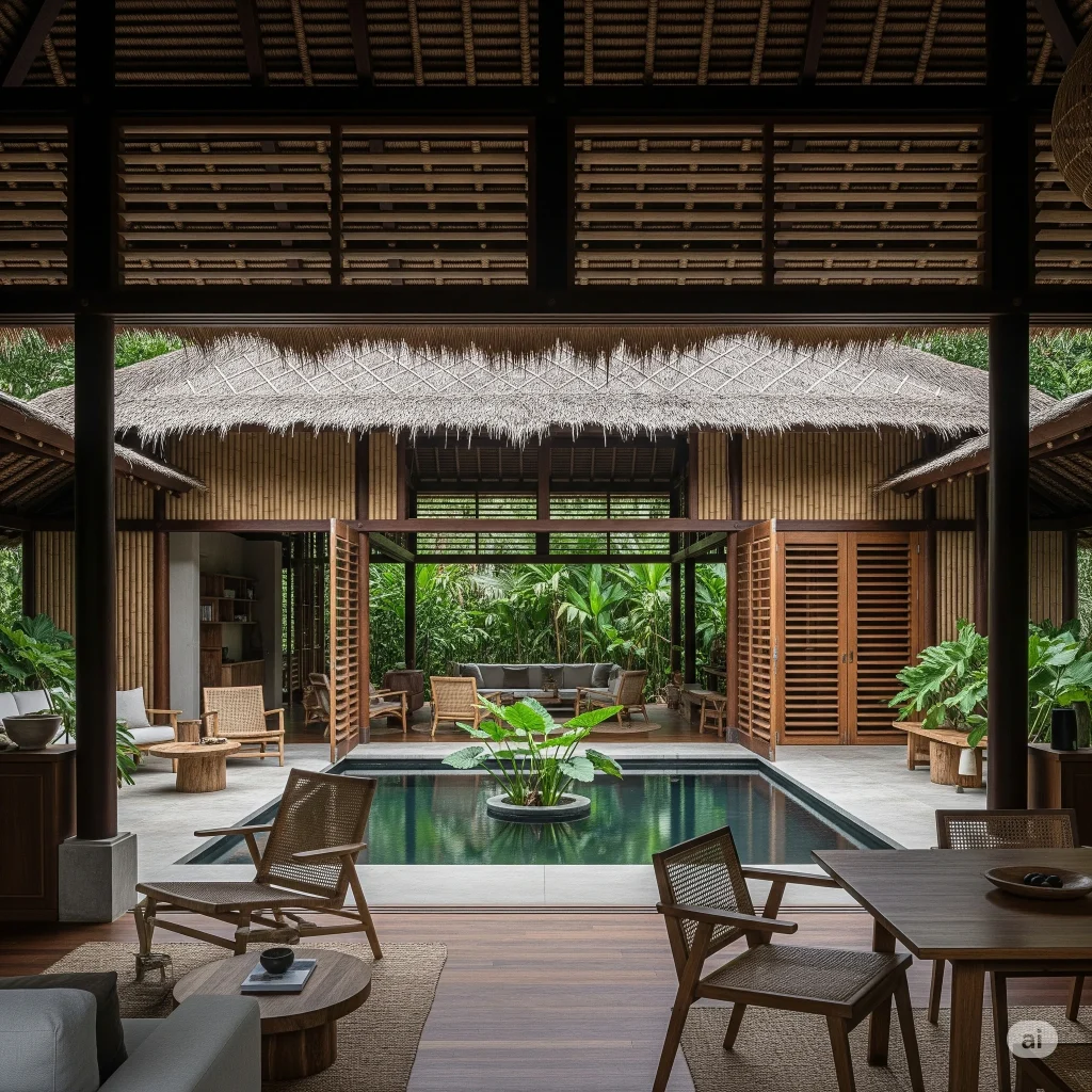 Rumah minimalis tropis dengan ventilasi maksimal dan material alami
