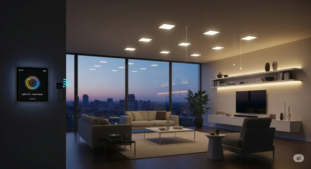 Interior dengan lampu pintar menyala otomatis sesuai waktu atau gerakan