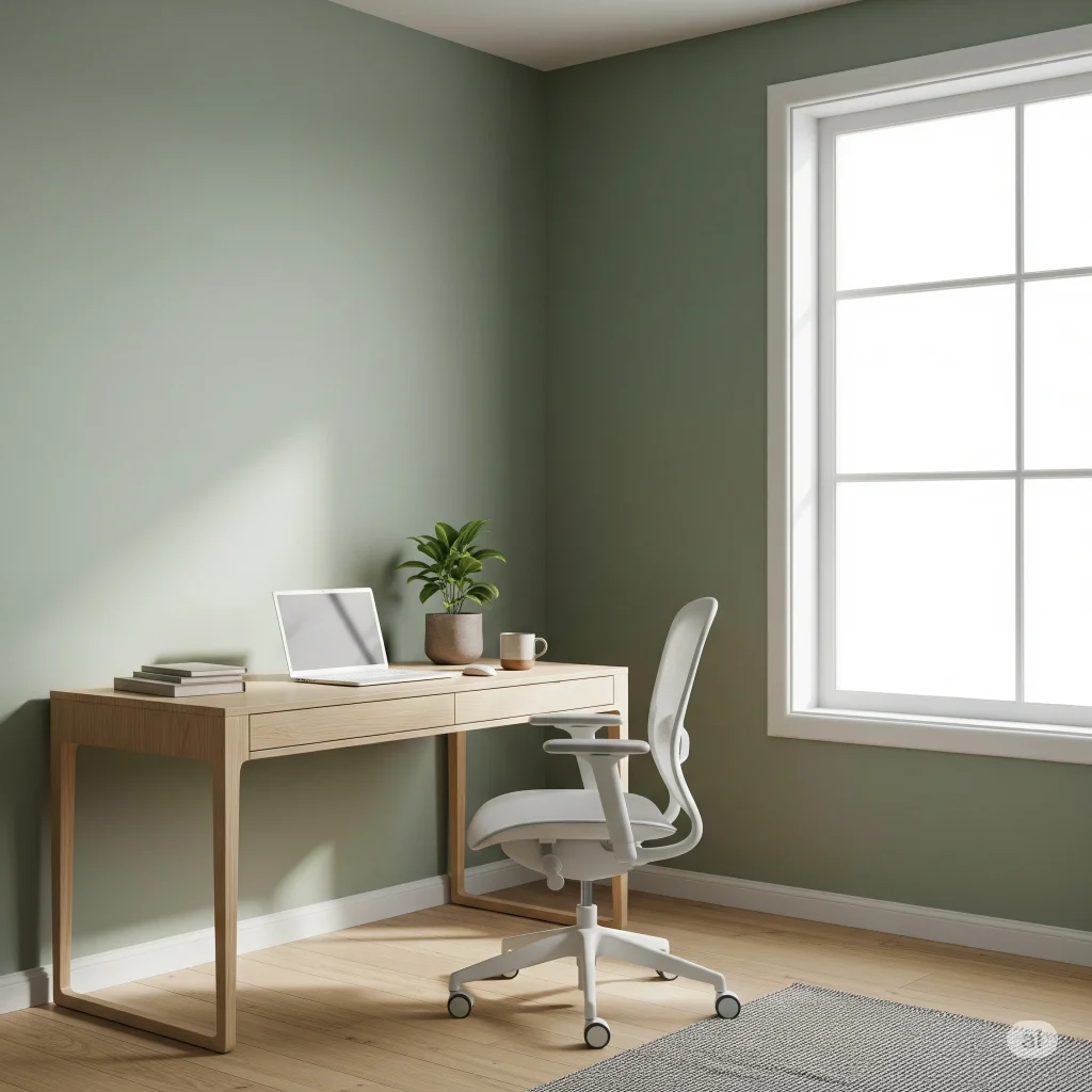 Interior rumah minimalis dengan cat sage green yang alami dan menenangkan