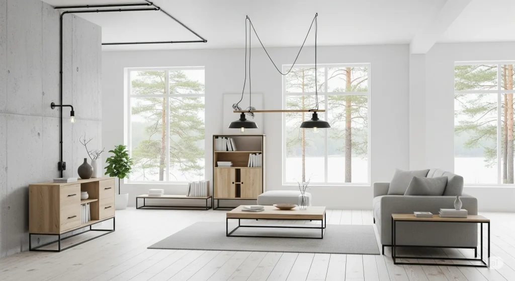 Interior rumah Skandinavian dengan sentuhan industrial modern