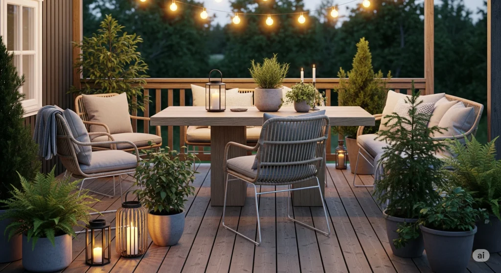 Inspirasi rumah Skandinavian outdoor living dengan teras alami