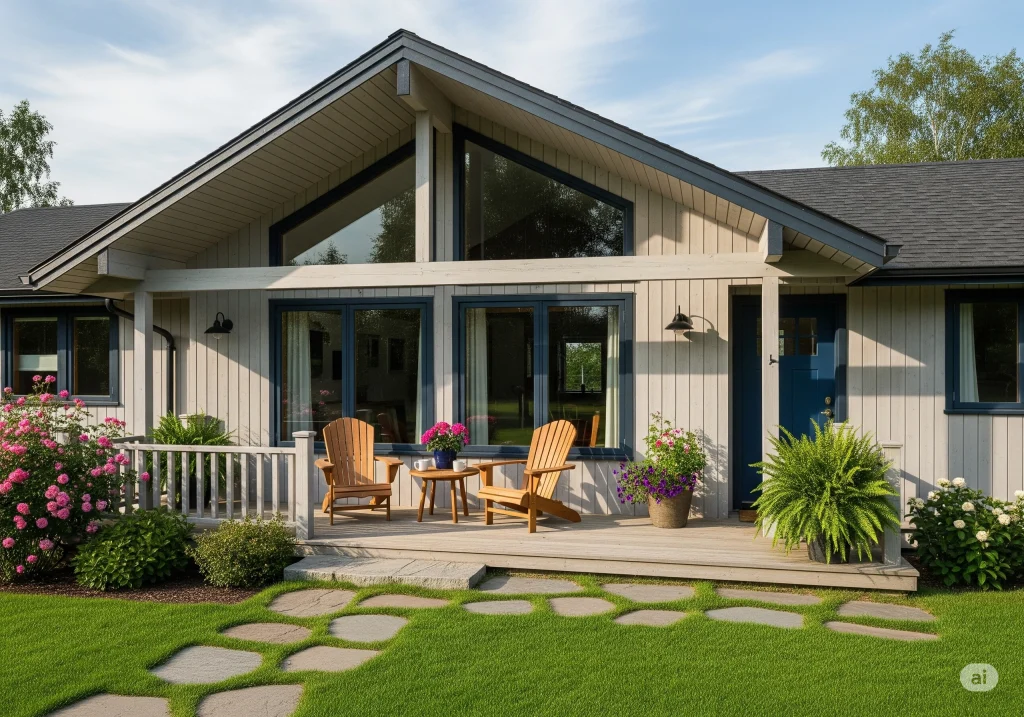 Rumah type 45 minimalis dengan teras depan luas untuk bersantai.