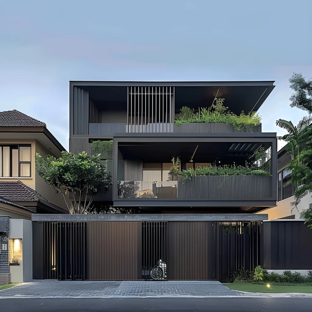 Rumah minimalis dua lantai dengan tampilan monokrom hitam putih yang modern