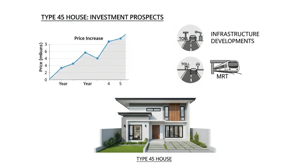 Grafik ilustrasi kenaikan nilai jual rumah type 45 di masa depan
