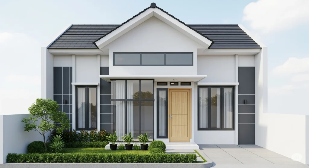 Tampilan rumah type 45 minimalis modern dengan desain fasad sederhana