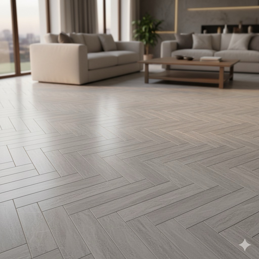 lantai dengan motif herringbone