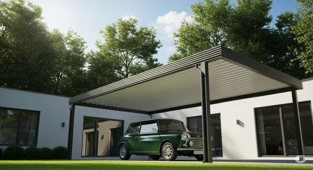Desain Carport Minimalis dengan Atap Alderon Transparan