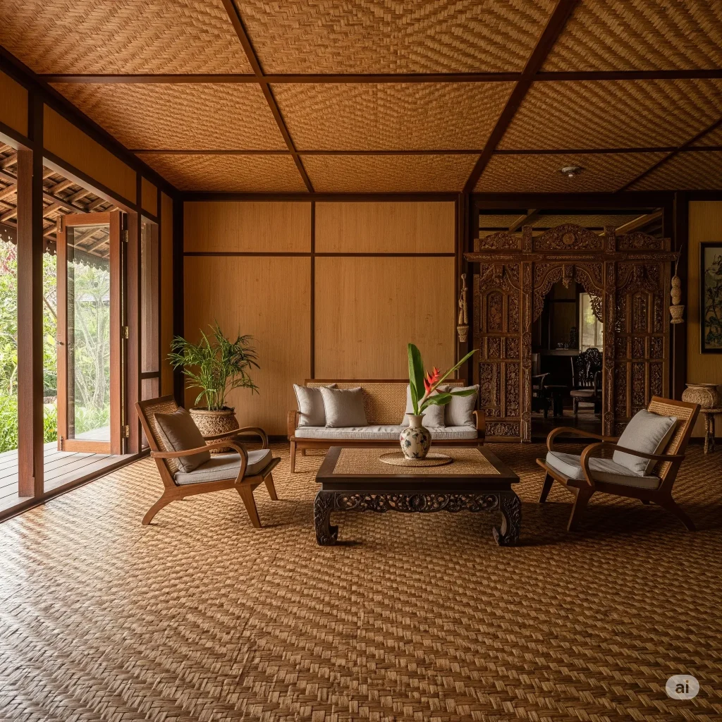 lantai dan plafon bambu