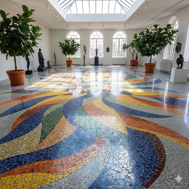 lantai dengan motif mozaik
