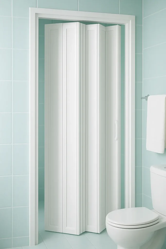 pintu kamar mandi berbahan PVC dengan konsep lipat