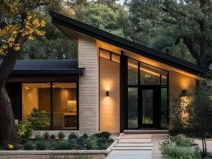 Desain rumah minimalis 1 lantai bergaya Skandinavia dengan elemen kayu alami dan jendela besar