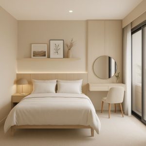 cat kamar tidur beige hangat elegan