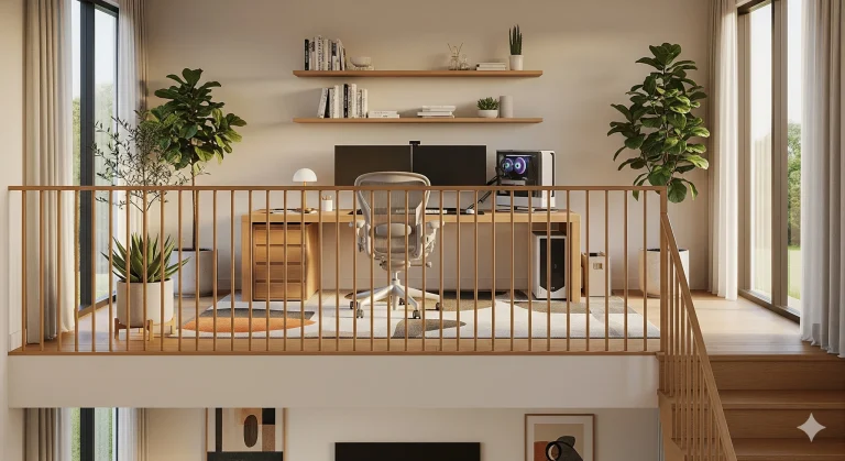 desain ruang kerja mezzanine minimalis modern