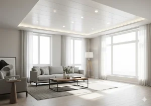 Plafon PVC minimalis modern dengan pencahayaan LED