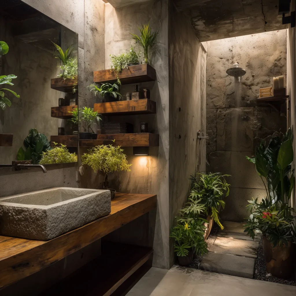 kamar mandi modern minimalis dengan taman vertikal
