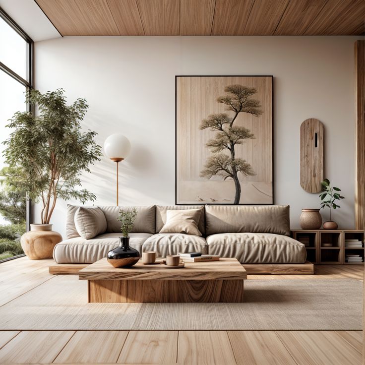 desain interior ruang tamu japandi