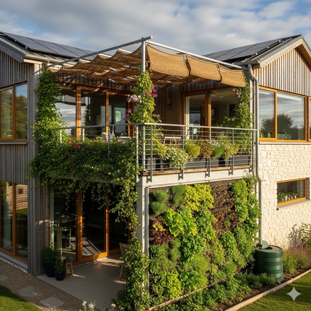 rumah minimalis modern dengan model kanopi balkon kombinasi tanaman hijau