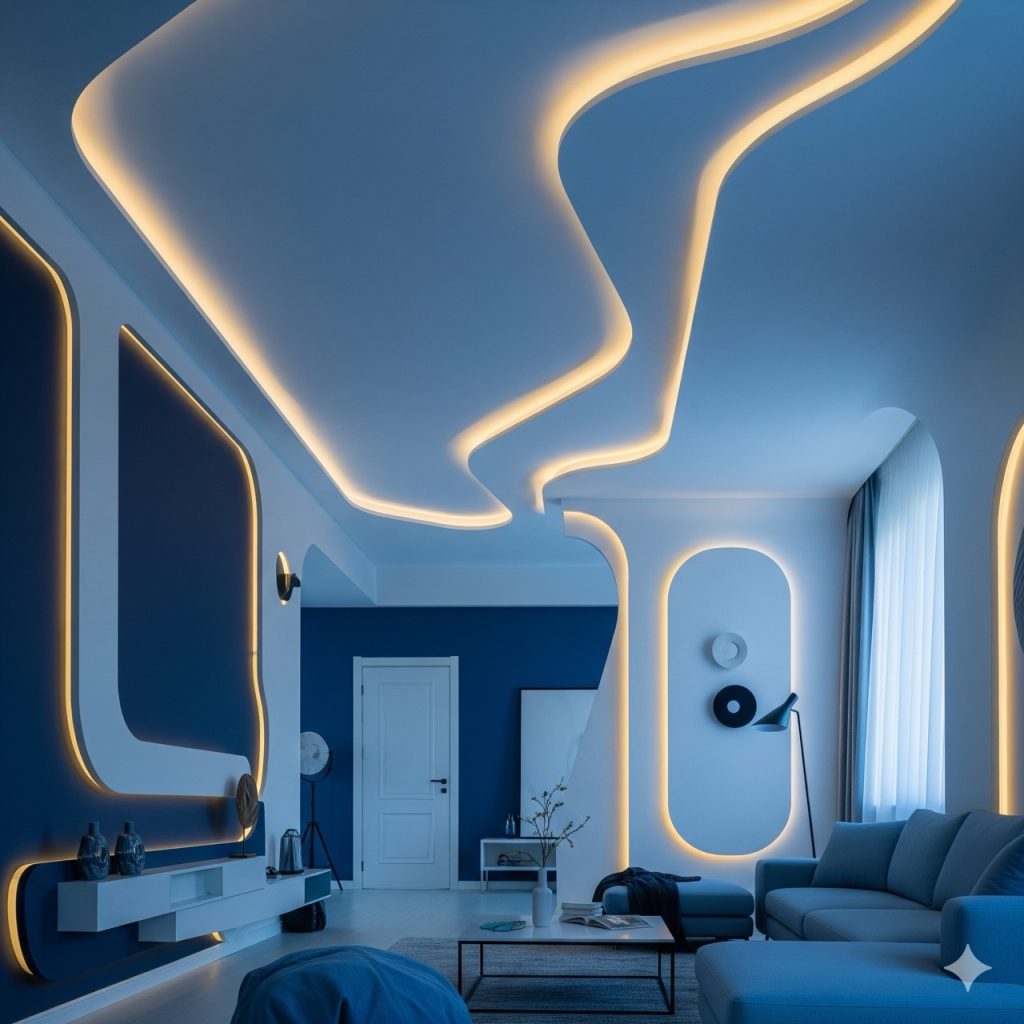 plafon dengan lampu led strip artistik