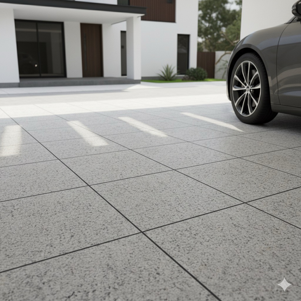 lantai carport berbahan granit kasar untuk rumah minimalis