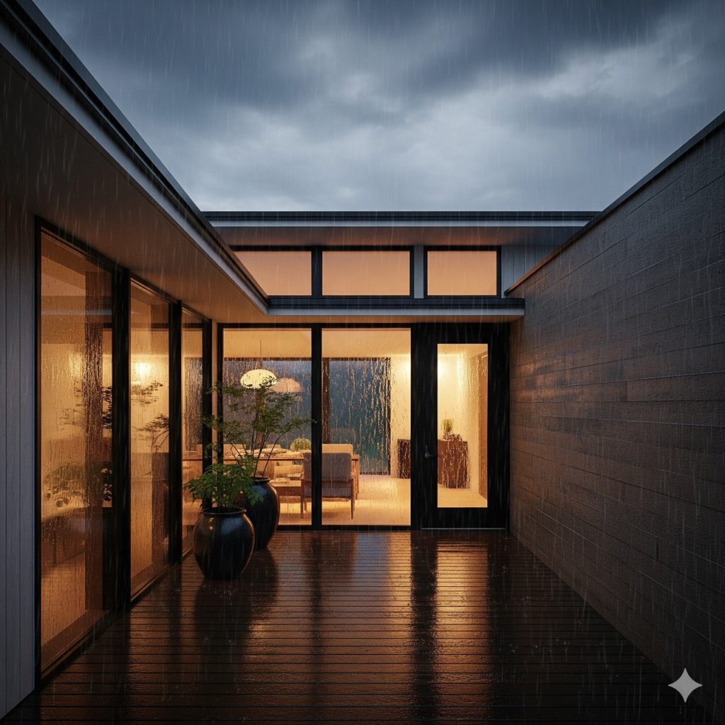 Rumah desain japandi saat hujan
