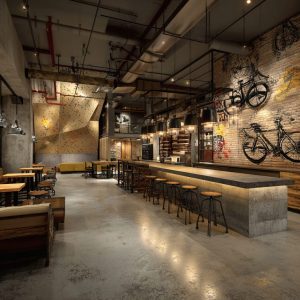 desain cafe industrial modern