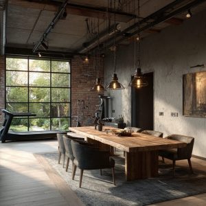 desain ruang makan industrial modern