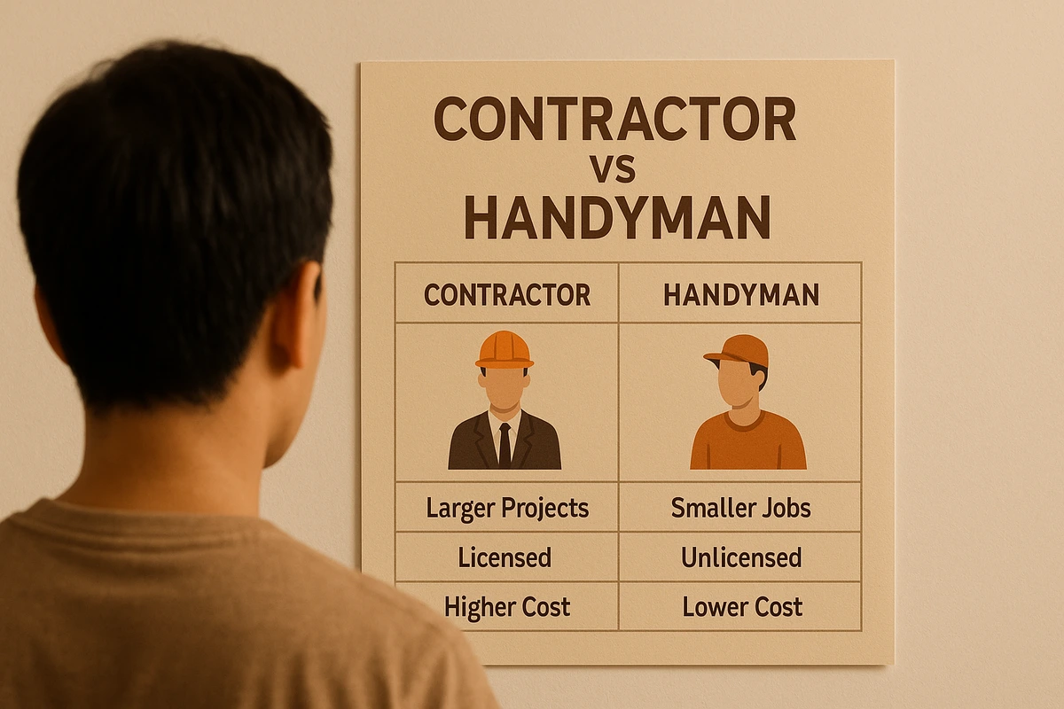 Pemilik rumah mempertimbangkan pilihan antara kontraktor dan tukang