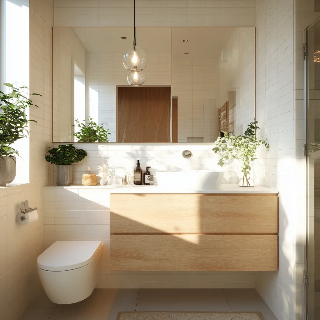 Inspirasi Kamar Mandi Kecil dengan Cermin Besar