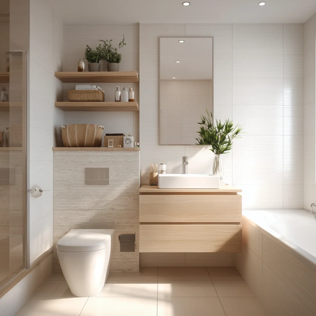 Inspirasi Kamar Mandi Kecil dengan Cermin Besar