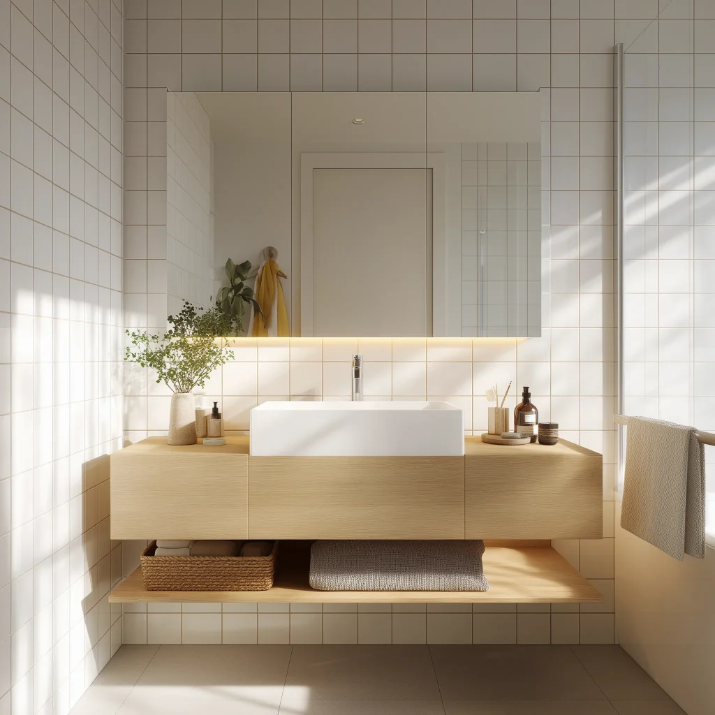 Inspirasi Kamar Mandi Kecil dengan Cermin Besar