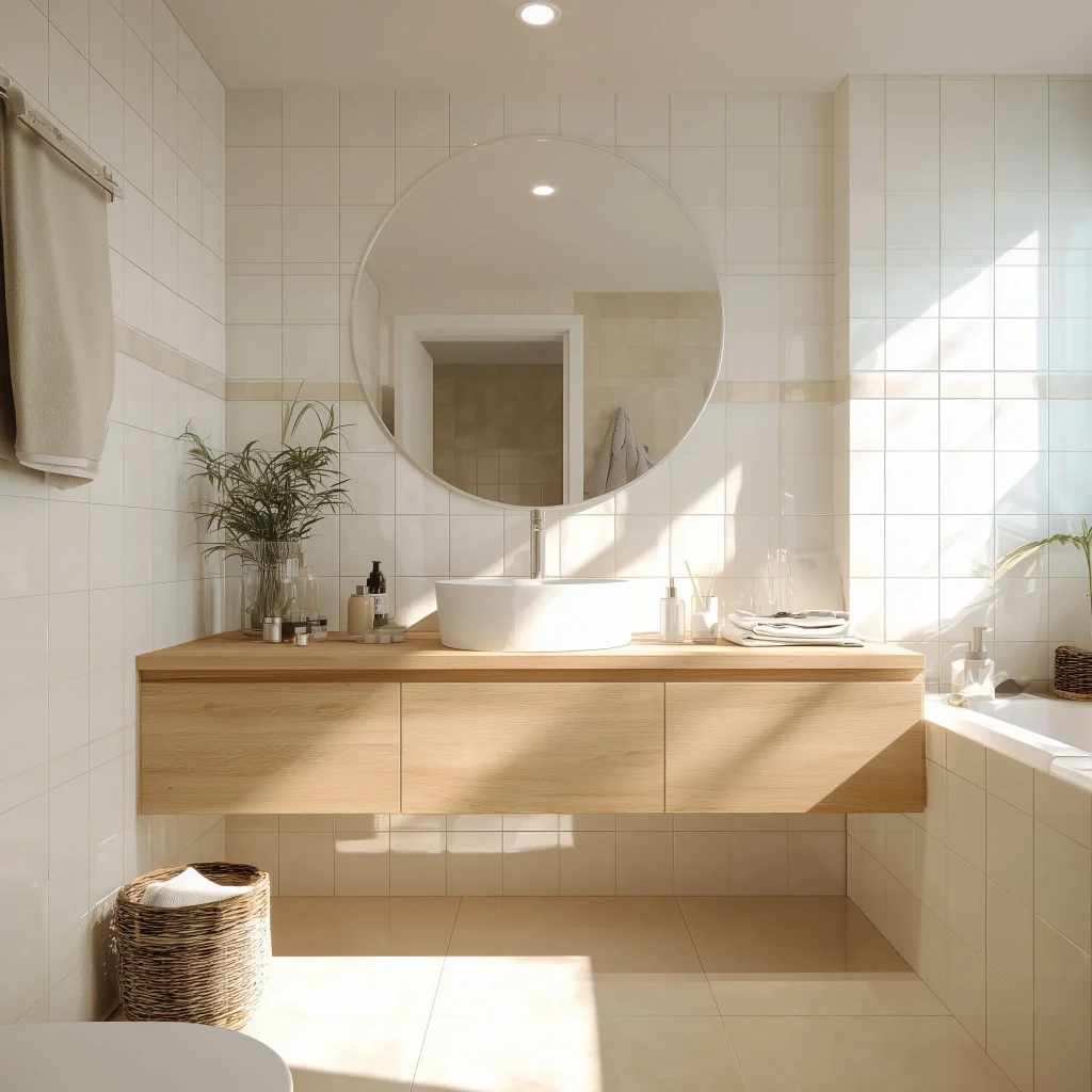 Inspirasi Kamar Mandi Kecil dengan Cermin Besar