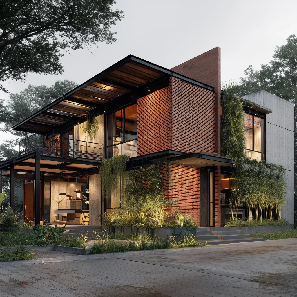 Desain rumah industrial modern dengan struktur baja ekspos