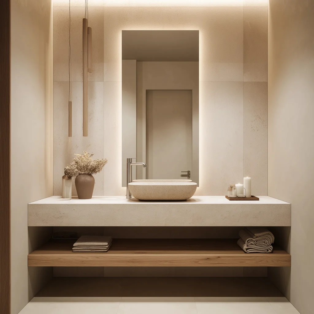 Inspirasi Kamar Mandi Kecil dengan Cermin Besar