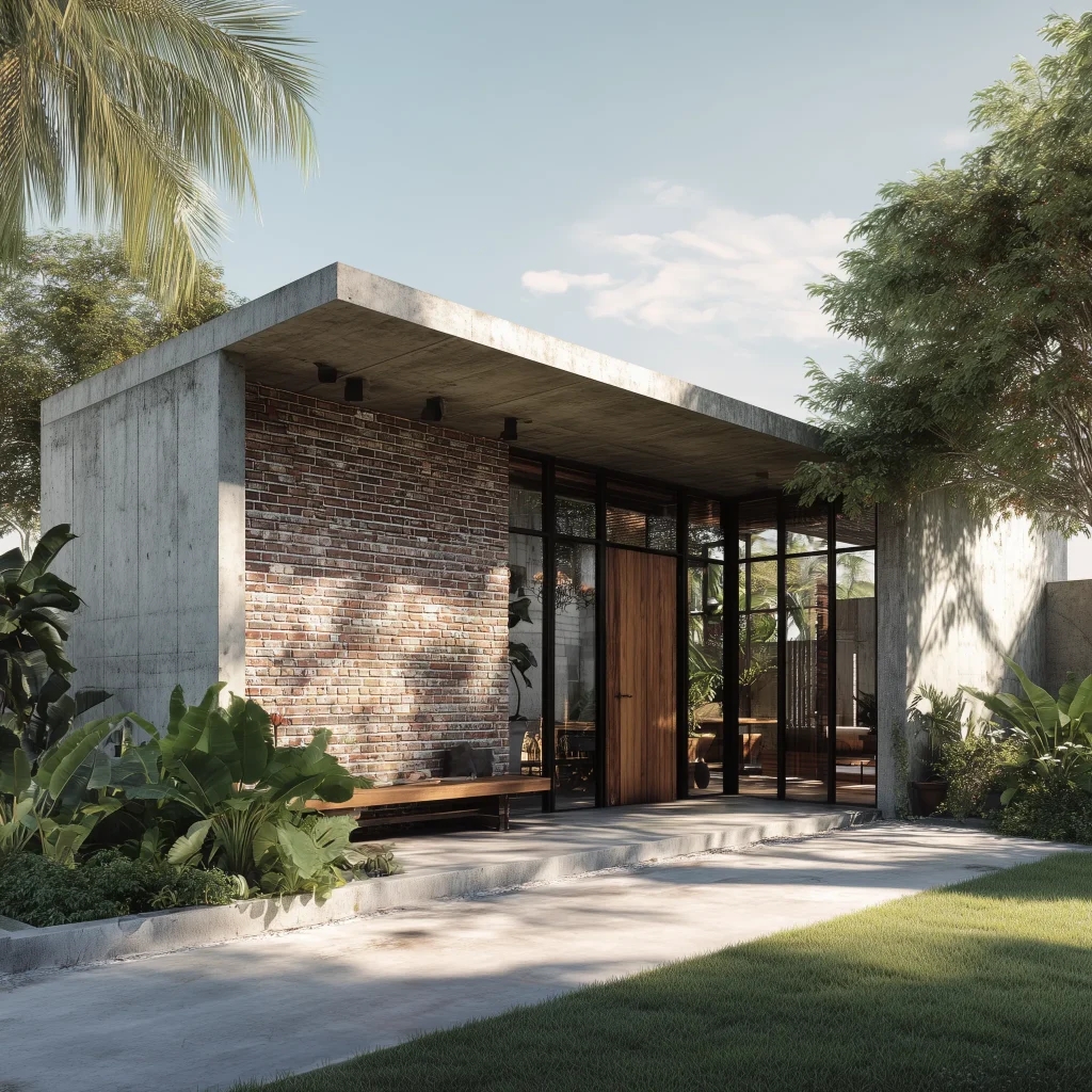 Konsep desain rumah industrial modern dengan sentuhan kayu dan desain terbuka