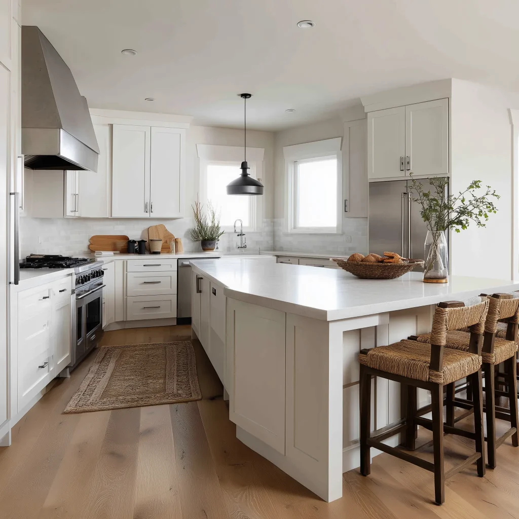 Desain Interior Dapur Farmhouse – Kombinasi Kayu Putih & Tone Natural