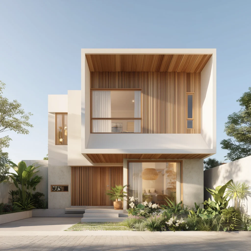 Konsep desain rumah minimalis scandinavian dengan bentuk kubus dan pelapis kayu