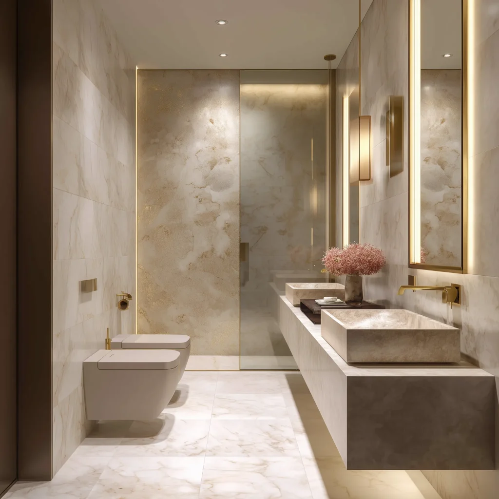 Inspirasi Kamar Mandi Kecil dengan Cermin Besar