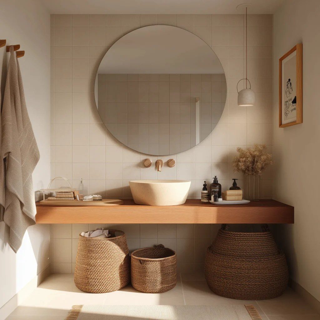 Inspirasi Kamar Mandi Kecil dengan Cermin Besar