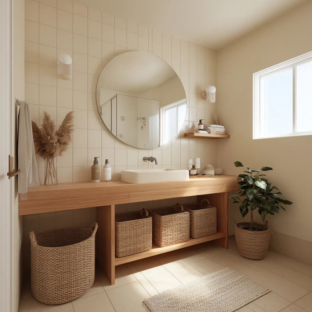 Inspirasi Kamar Mandi Kecil dengan Cermin Besar