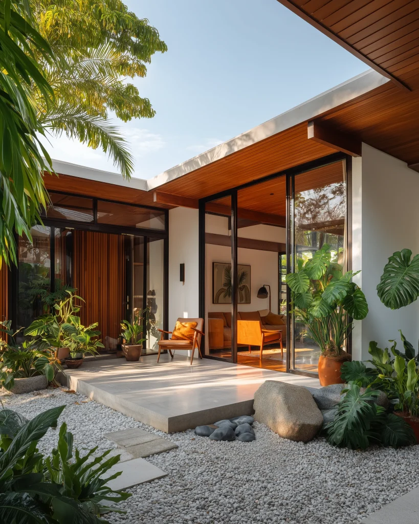 Desain koneksi indoor-outdoor pada rumah Mid-Century Modern