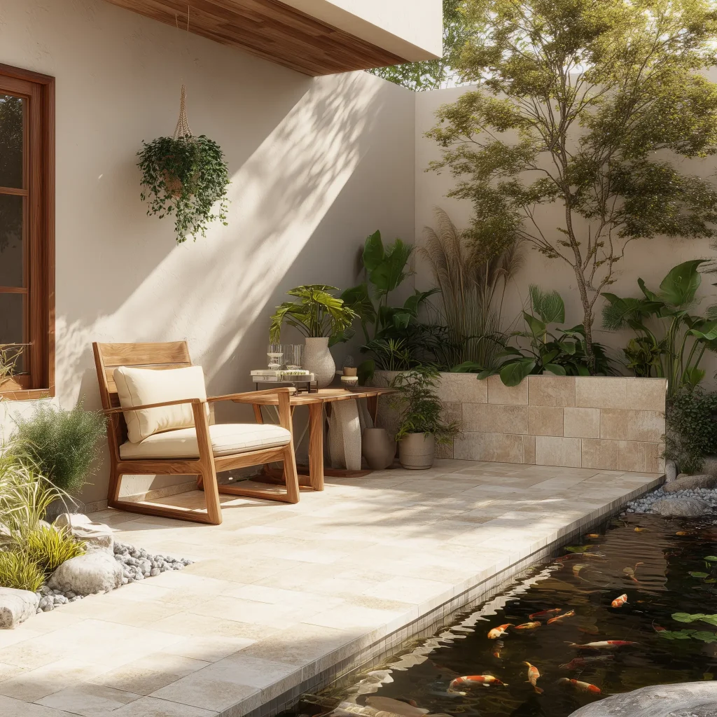 Inspirasi Desain Taman Belakang dengan Mini Kolam Ikan Koi untuk Rumah Minimalis