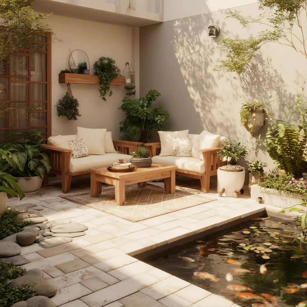 Inspirasi Desain Taman Belakang dengan Mini Kolam Ikan Koi untuk Rumah Minimalis